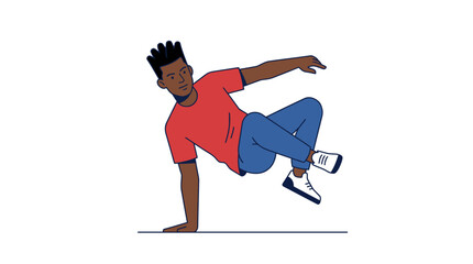 Fototapeta premium Young man breakdancing on white background, dynamic pose, modern street dance