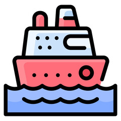 Fototapeta premium Cruise ship icon traveling on water waves representing ocean travel and maritime transport with transport navigation shipping vacation traveling nautical isolated background interface