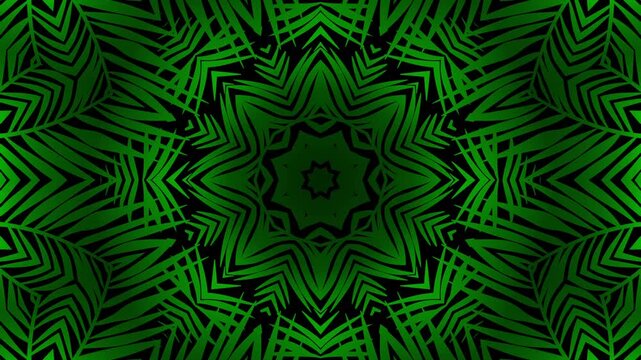 Black and green kaleidoscope abstract geometric pattern radiates outward. ethnic decorative.