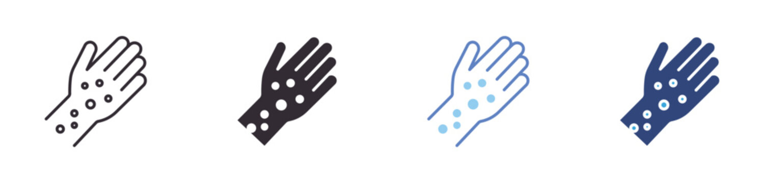 Skin Allergy Icon Set, hand rash, dermatitis, allergic symptoms, medical vector icons