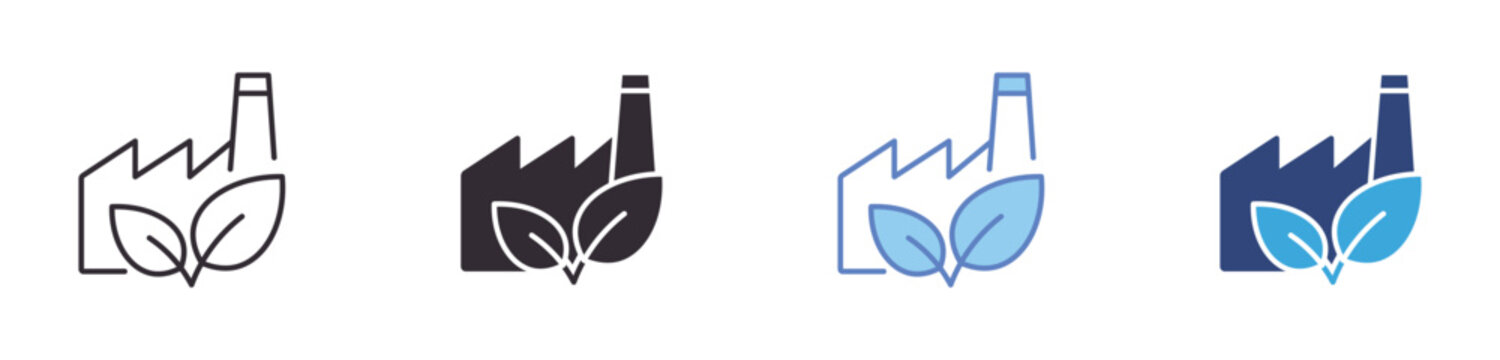 Eco Factory Icon Set, green manufacturing, sustainable industry, environmental production, factory vector icons