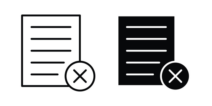 Delete Document icon. Editable line vector element set