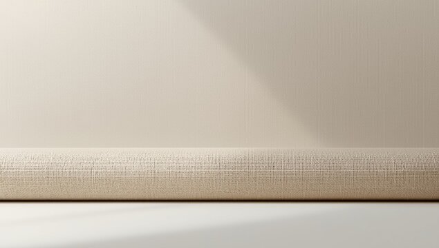 Minimalist non woven fabric roll texture background illuminated by high key light copy space