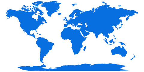 Blue world map on blue background showing continents, globe and global geography illustration © hossain