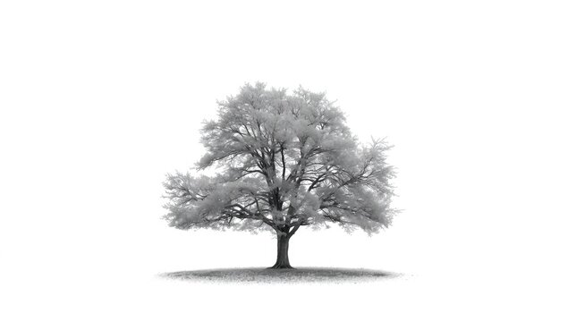 Lone hackberry tree centered against a stark white background