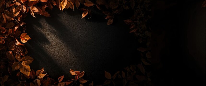 Rustic autumn menu concept with foliage border set on a black backdrop