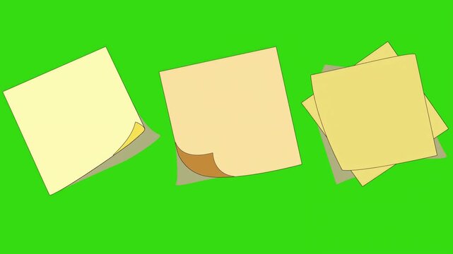 Yellow sticky note fluttering and peeling on green screen