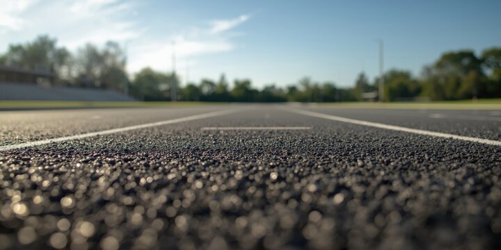 Texture background of running track with smooth black sand and spacious empty copy space
