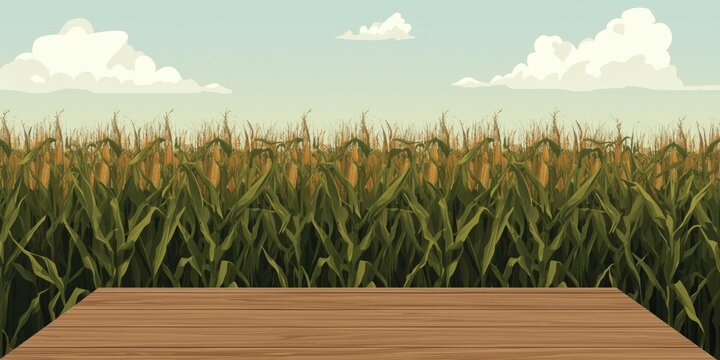 Illustrated corn stalks in a field with a broad table area reserved for text placement