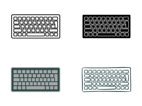 Keyboard Icon Variations Set, Line Filled Duotone Hand Drawn Vector Computer Symbols