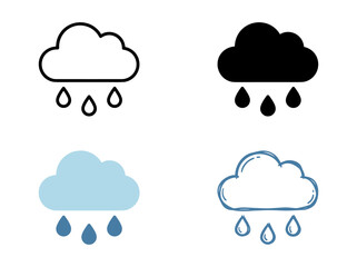 Fototapeta premium Rain Cloud Icon Variations Set, Line Filled Duotone Hand Drawn Vector Weather Symbols