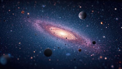 Obraz premium Two dimensional cartoon art depicting a galaxy densely packed with stars planets and moons for sci fi background