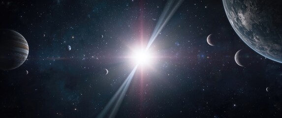Obraz premium spacecraft positioned before a bright collection of celestial bodies