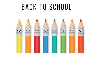 Back to School Pencils: A group of cute, anthropomorphic pencils in various bright colors, each with a unique smiling face, stands ready for the new academic year. © Maira
