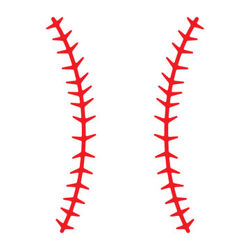 Baseball stitches appear as two parallel red curved lines representing the classic pattern found on a professional leather ball.