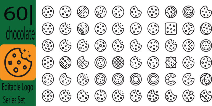 Variety of 60 Chocolate Chip Cookie Icons symbols icon set