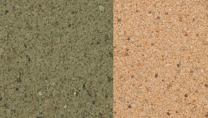 Fototapeta premium Split view texture comparison of green fine grain surface and brown cork material panel with material, background