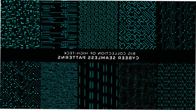 Circuit board inspired pattern collection teal and black vector illustration