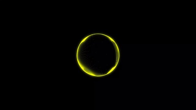 Yollow circular frequency spectrum featuring rotating audio waves, neon equalizer motion and dynamic sound visualization on black screen background. 4k
