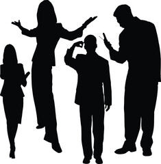 Naklejka premium Business Team Showing Different Hand Gestures Silhouette Vector Set