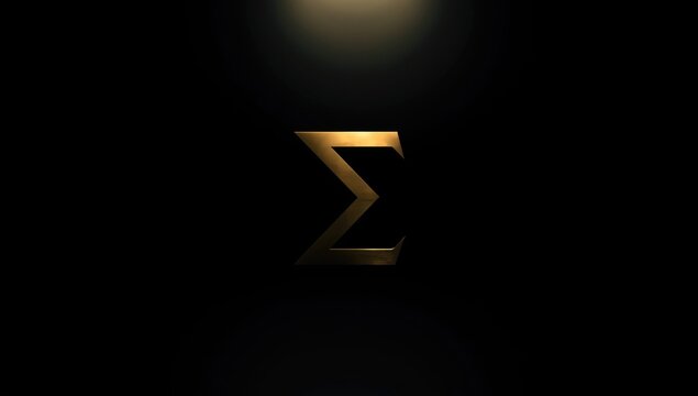 Reflective gold sigma symbol placed against a shadowy black backdrop