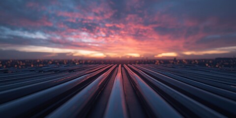 Obraz premium Sleek cable setup contrasted with a colorful sky background