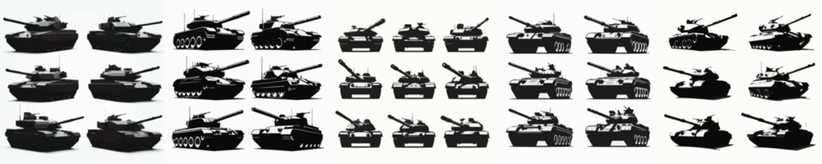 Fototapeta premium Vector set image silhouette of tank