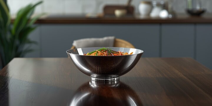 modern 304 stainless steel noodle bowl with glossy reflective surface perfect for dining settings