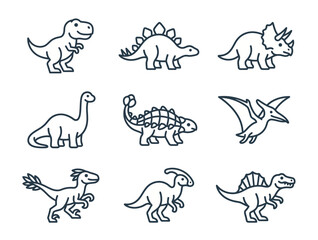 Dinosaur illustrations in line art. © Vynil