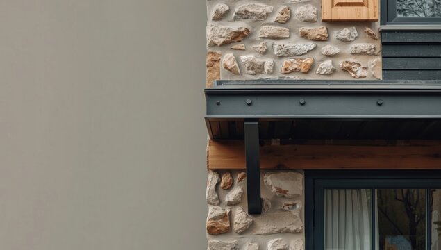 House facade renovation emphasizing steel lintel and textured building materials