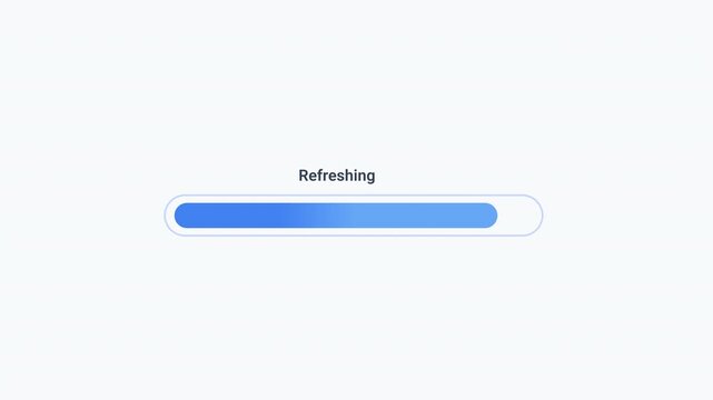 Animated refreshing progress bar with gradient fill and status text. Clean flat motion graphic for data updates, system refresh operations, synchronization processes, and digital workflow concepts.