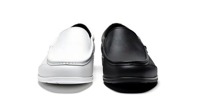 black and white leather loafer shoes isolated on white background