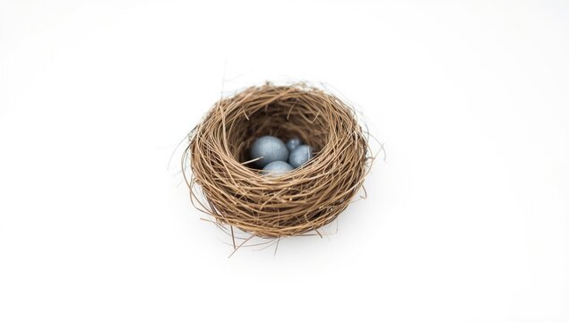 Isolated Baya Weaver nest captured against a pure white backdrop