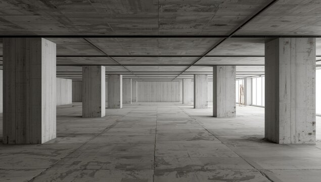 Interior construction site showcasing concrete walls and large basement space