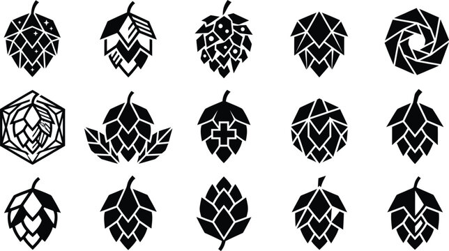 hop cone icons collection modern brewing logo symbols