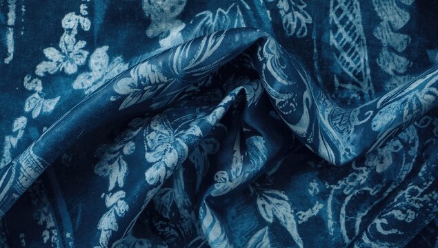 Viskon fabric featuring an abstract and irregular batic design with luxurious blue elegance tone