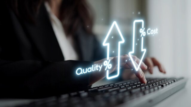 Business concept showing cost reduction and quality increase using Lean, Six Sigma, and Total Quality Management (TQM) to enhance efficiency, value, and customer satisfaction. Muxer