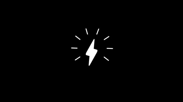 Minimalist white lightning bolt animation with glowing dash lines on black background