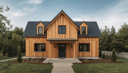 Obraz premium Renovation of a contemporary home with insulated composite wooden panels and energy efficient frame
