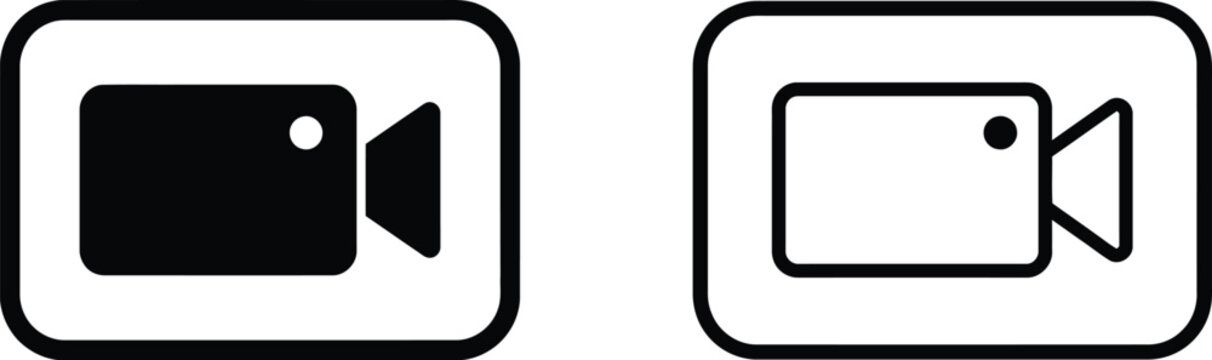 Black and white video camera icons set for media and movie production