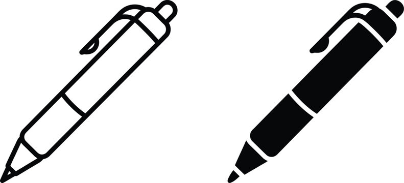 Black and white ballpoint pen vector icons set