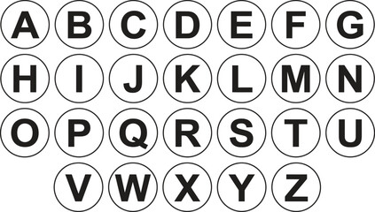Black uppercase alphabet letters from a to z inside individual circles © Vector Studio