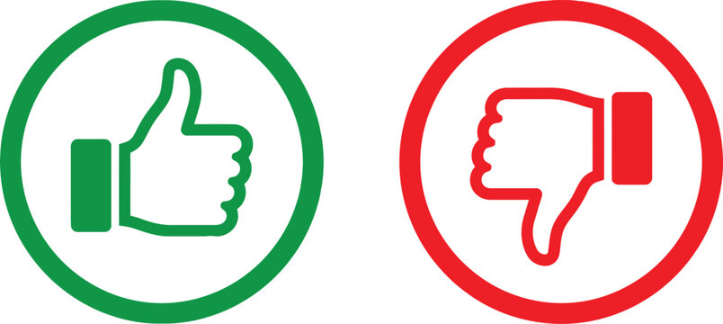 Green thumbs up and red thumbs down icons set for feedback and evaluation