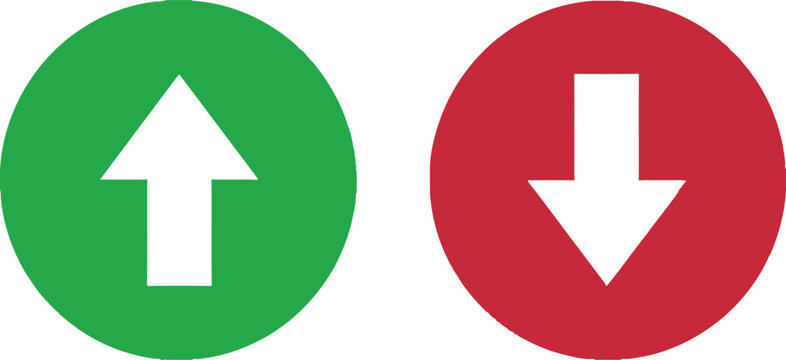 Green up arrow and red down arrow icons in circles for direction and status indicators