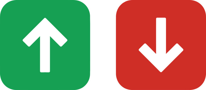 Green up arrow and red down arrow icons on rounded square buttons
