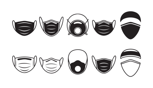 Medical mask icon set. protection face mask symbol. disease and flu prevention.