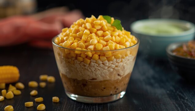 Traditional cendol dessert layered with sweet corn pieces