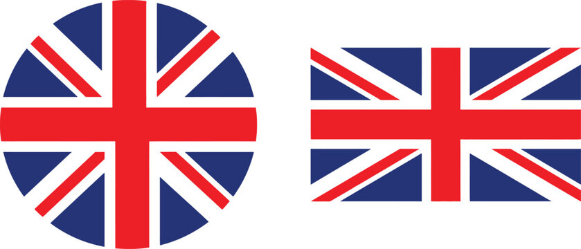 United kingdom flag in circular and rectangular shapes