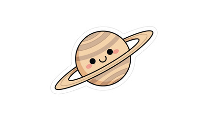 Cute cartoon Saturn planet with smiling face, kawaii space illustration © tehong