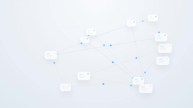 Digital network structure connecting data nodes with people icons in a minimalistic white environment, technology concept from a top-down viewpoint